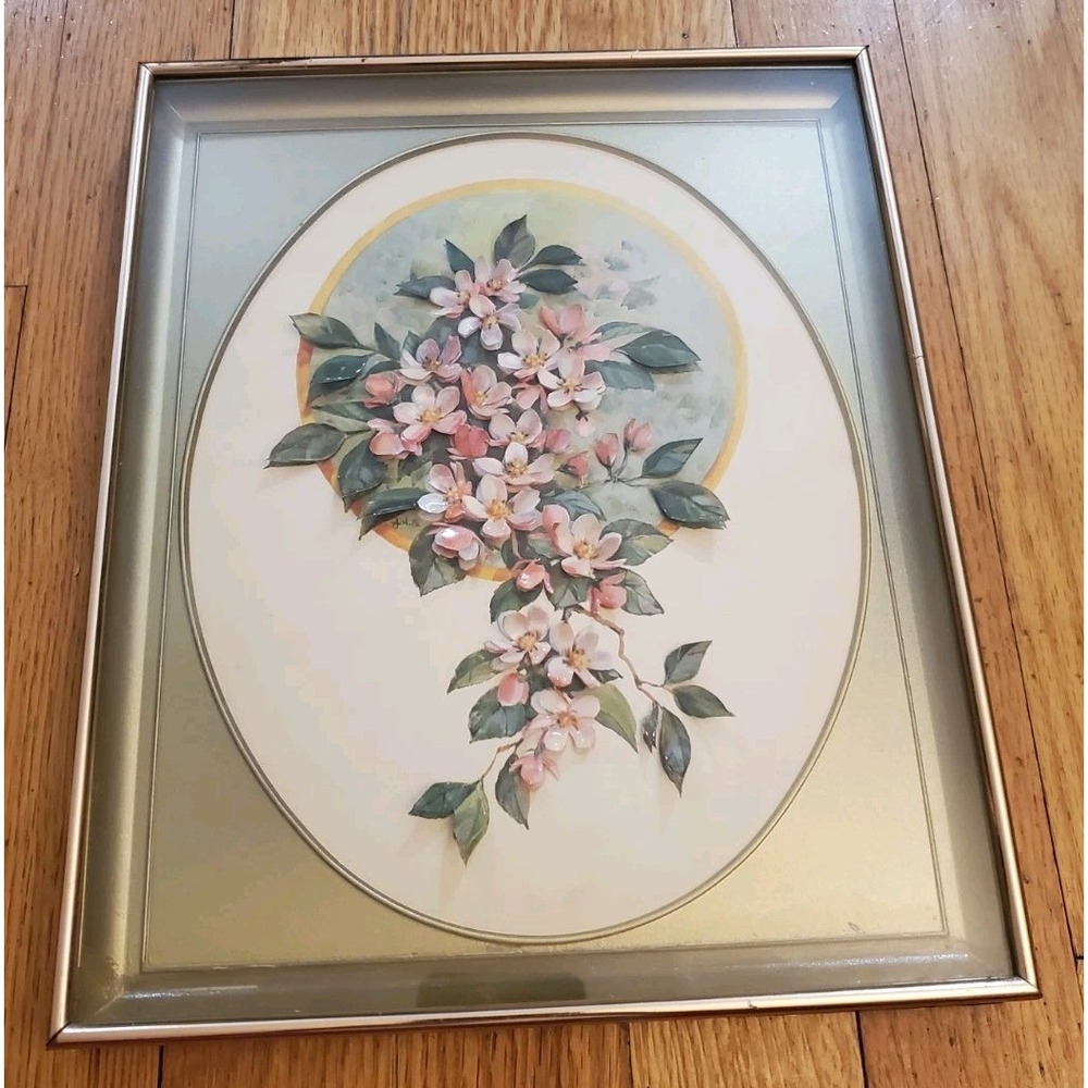 Vintage 3D Paper Tole Floral Art Framed Flower Bouquet Cottagecore